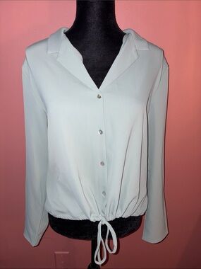 MELLODAY mint green Tie-Hem Button Down Blouse